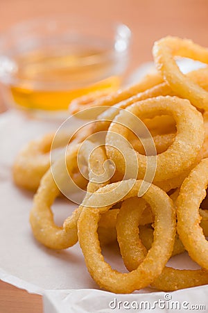 Onion ring with honey sauce Stock Photo