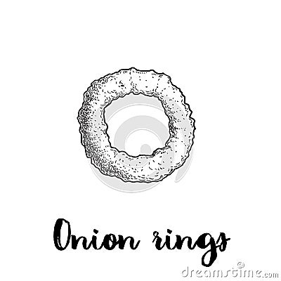 Onion ring sketch. Hand drawn fried snack. Street fast food vector illustration. Vector Illustration