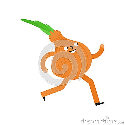 Onion is running. Sports vegetable. Vector illustration Vector Illustration