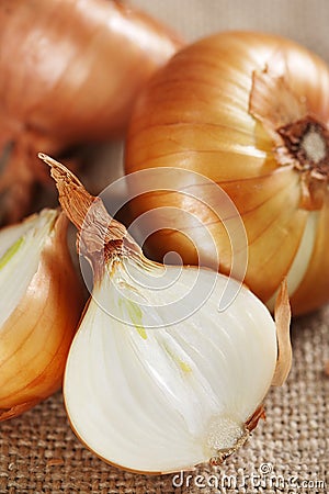 Onion on sacking Stock Photo