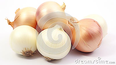 Onion, White Background, Cut Out, White Color, Half Full. Whole golden onion bulb . AI Generative Stock Photo