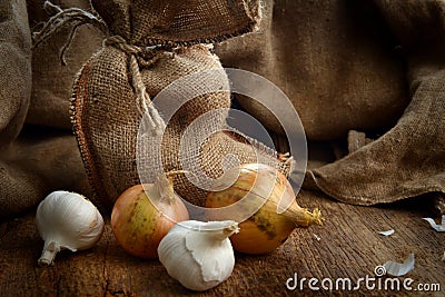 Onions and garlic Stock Photo