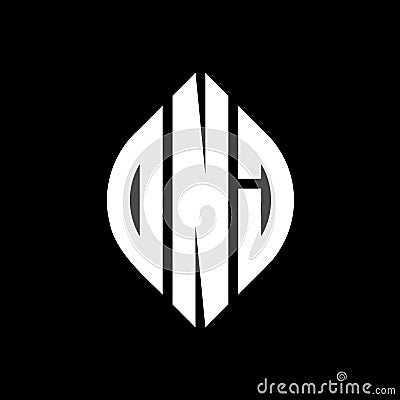 ONJ circle letter logo design with circle and ellipse shape. ONJ ellipse letters with typographic style. The three initials form a Vector Illustration
