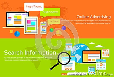 Online Advertising Search Information Banner Set Vector Illustration