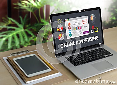 ONLINE ADVERTISING Website Marketing , Update Trends Advertisi Stock Photo