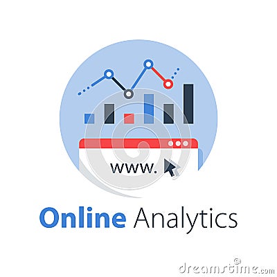 Online analytics, web statistic, internet big data, website usage report Vector Illustration