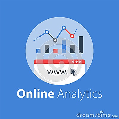 Online analytics, web statistic, internet big data, website usage report Vector Illustration