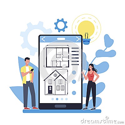 Online architecture platform on differernt device concept Vector Illustration