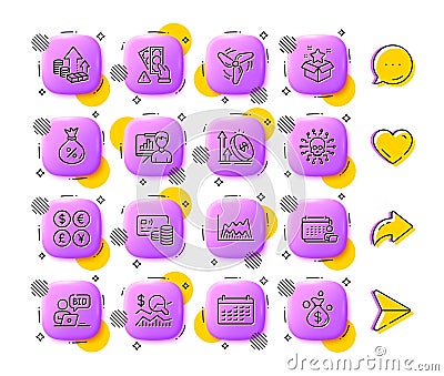 Online auction, Inflation and Trade chart line icons. For web app, printing. App 3d buttons icons. Vector Vector Illustration