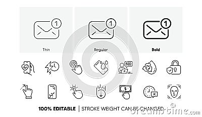 Online auction, Security lock and Time line icons. For web app, printing. Line icons. Vector Stock Photo