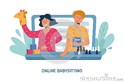 Online babysitting and education concept vector flat Vector Illustration
