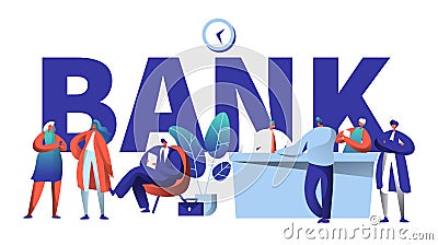 Online Bank Business Character Typography Banner. Safe Investment Deposit Meeting in Fin Tech Startup Office Vector Illustration