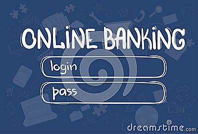 Online Banking Application Interface Concept Doodle Hand Draw Sketch Background Vector Illustration