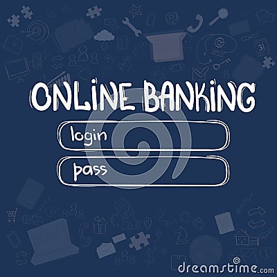 Online Banking Application Interface Concept Doodle Hand Draw Sketch Background Vector Illustration