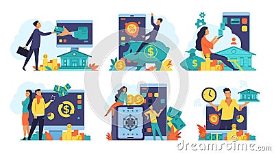 Online banking concept. Money cashback and transfer, fintech advertising and digital bank transactions. Vector mobile Vector Illustration