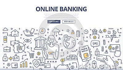 Online Banking Doodle Concept Vector Illustration