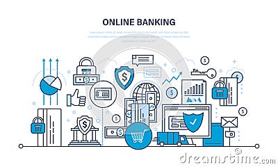 Online banking, guaranteed security payments, transactions, investments, deposits, information technology. Vector Illustration