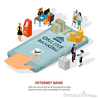 Online Banking Isometric Banner Vector Illustration