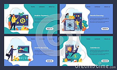Online banking landing page. Financial consulting, internet payment and bank transactions concept. Vector web pages Vector Illustration