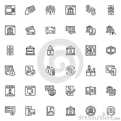 Online banking line icons set Vector Illustration