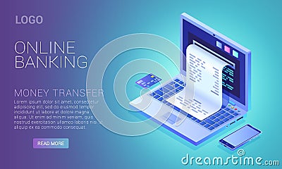 Online banking service concept, check from laptop screen, internet payment Vector Illustration