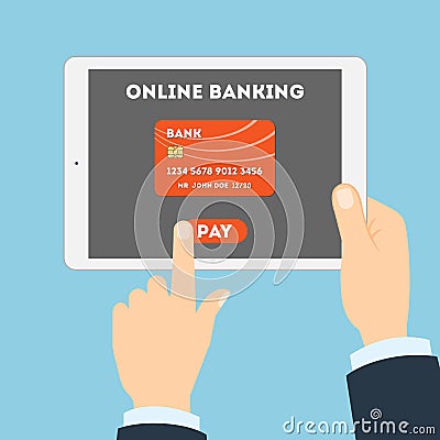 Online banking with tablet. Vector Illustration