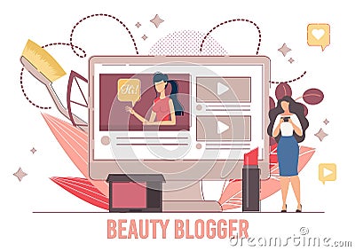 Online Beauty Blogger Internet Influencer Poster Vector Illustration