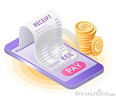 The online bill payment with smart phone. Flat vector isometric Vector Illustration