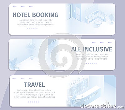 Online Booking All Inclusive Hotel Travel Banners Vector Illustration