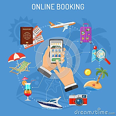 Online Booking Hotel Vector Illustration