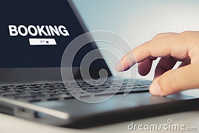 Online booking on laptop Stock Photo