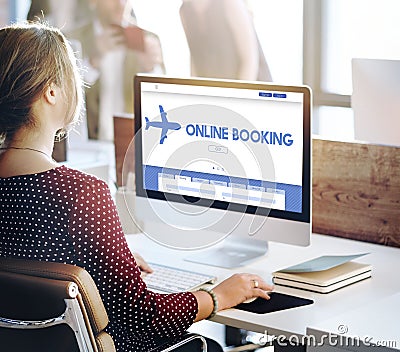 Online Booking Traveling Plane Flight Concept Stock Photo