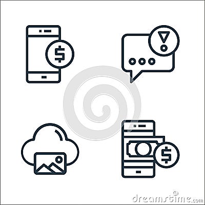 online business communication line icons. linear set. quality vector line set such as payment, photo, speech bubble Vector Illustration