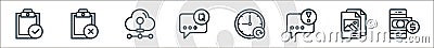 online business communication line icons. linear set. quality vector line set such as payment, photo, speech bubble, clock, Vector Illustration