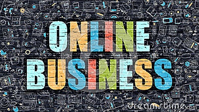 Online Business Concept. Multicolor on Dark Brickwall. Stock Photo