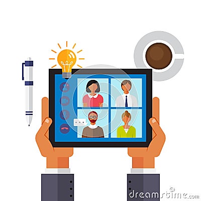 Online business conference, businessmen confer when meeting, online joint appointment at work Vector Illustration