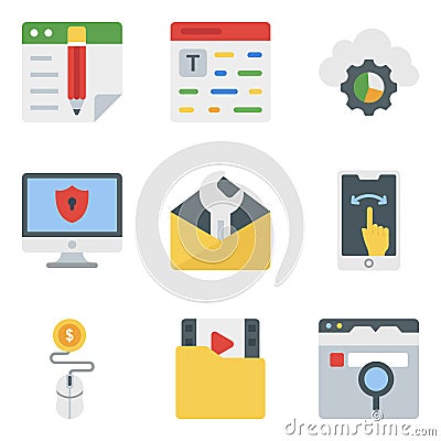 Online Business Flat Icons Pack Vector Illustration