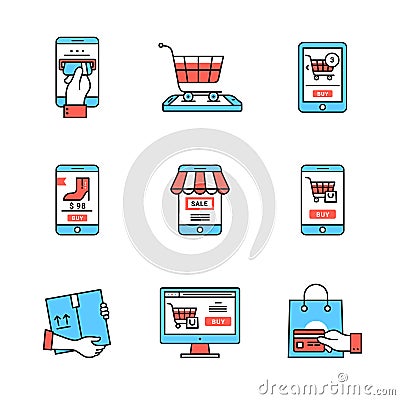 Online business. Mobile store Vector Illustration