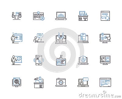 Online business outline icons collection. Ecommerce, Storefront, Digital, Merchandise, Marketplace, Advertising Vector Illustration