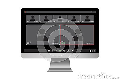 Online business webinar chat. Call icon. Vector ui screen. Computer technology. Zoom interface template. Stock image Vector Illustration