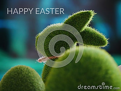 An online card with a green bunny and eggs that says 'Happy Easter' Stock Photo