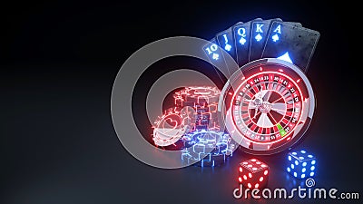 Online Casino Chips and Poker Cards Flush Royal In Spades Gambling Concept - 3D Illustration Stock Photo