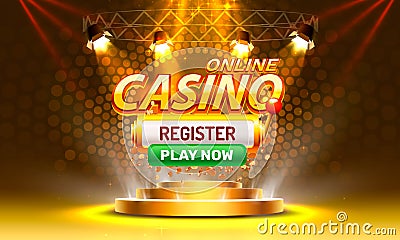 Online Casino coin, cash machine play now register. Vector Illustration