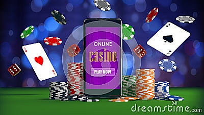 Online casino gambling concept with smartphone Cartoon Illustration