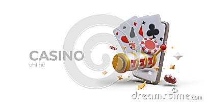 Online casino poster with place for text. Gambling concept, playing poker Vector Illustration