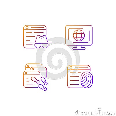 Online censorship gradient linear vector icons set Vector Illustration