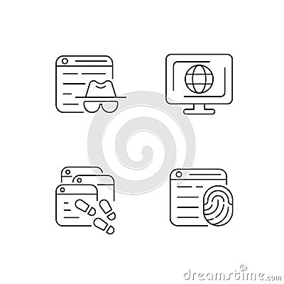 Online censorship linear icons set Vector Illustration