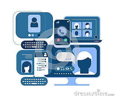 Online Chat and Communication Devices Vector Illustration