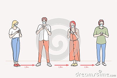 Online chat, social distance, people during COVID-19 pandemic concept Vector Illustration