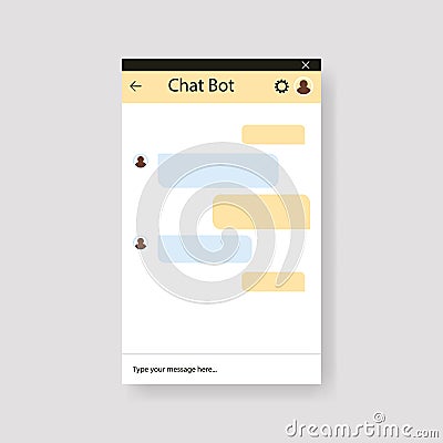 Online chatbot text messaging app isolated on white background. Windows for website. Social communication concepts Vector Illustration